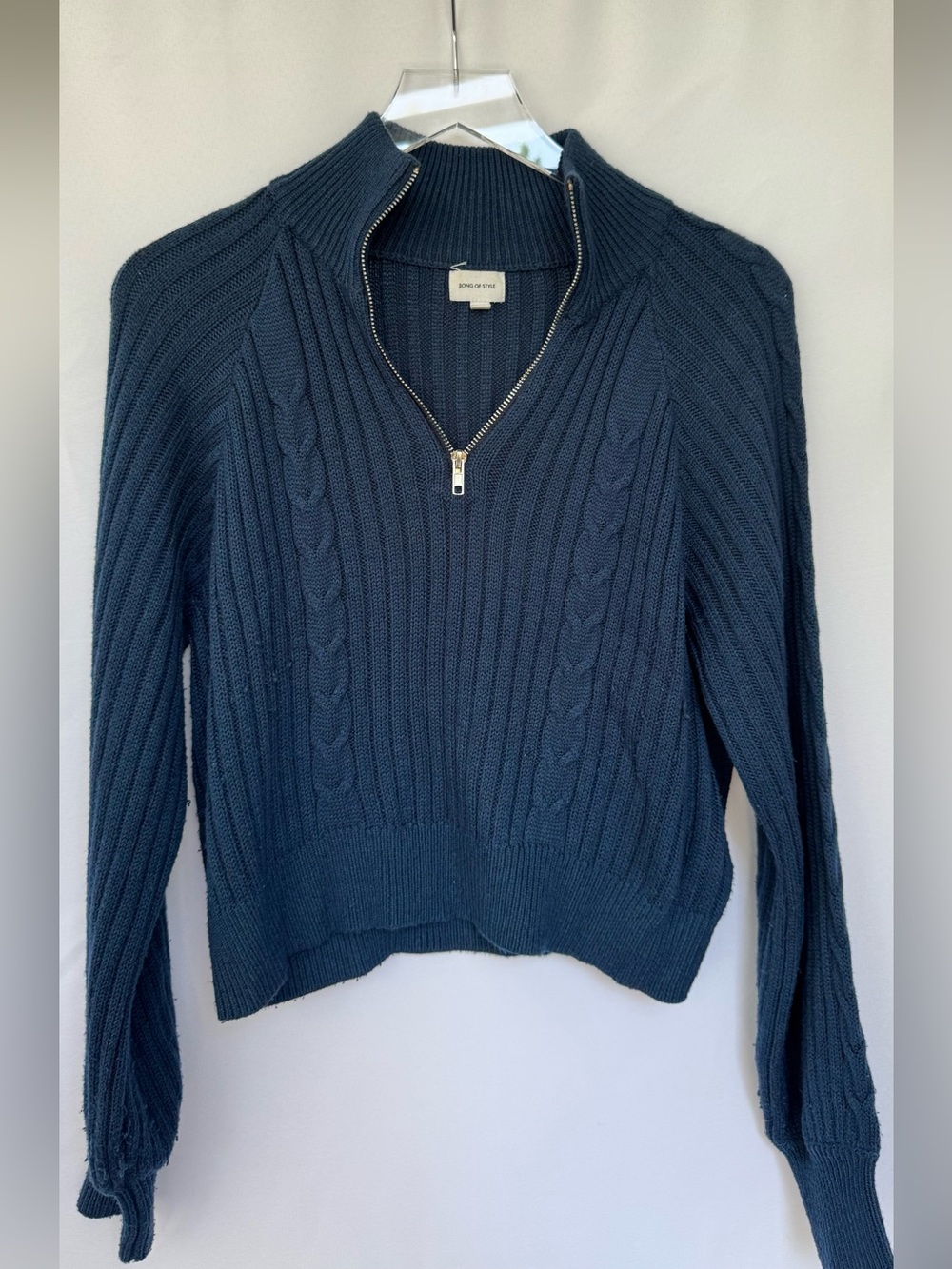 Song of Style - Navy Half-Zip Cable Knit Turtleneck Sweater
